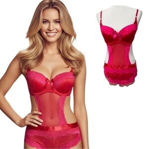 Vintage Victoria’s Secret 36D Sexy Little Things Pink Red Lingerie Bra Nightie